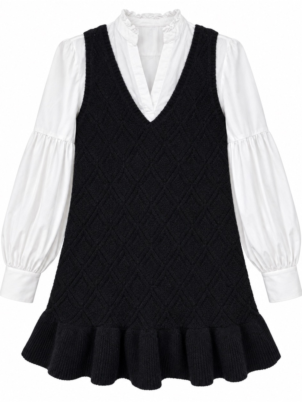 Cinq à Sept Greysen Black White Layered Pointelle Mini Dress Size S